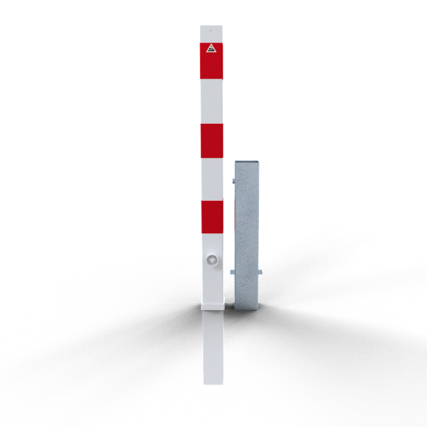 Barrier posts | Steel tube 70 x 70 mm | removable, with triangular locking mechanism | hot-dip galvanized and white coated withthree red reflecting stripes | without eyelet